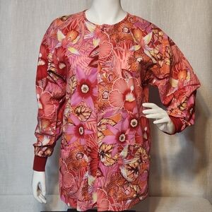 Long Sleeve Scrub Top Pink Orange Floral Size Small  Flaw, Please Read